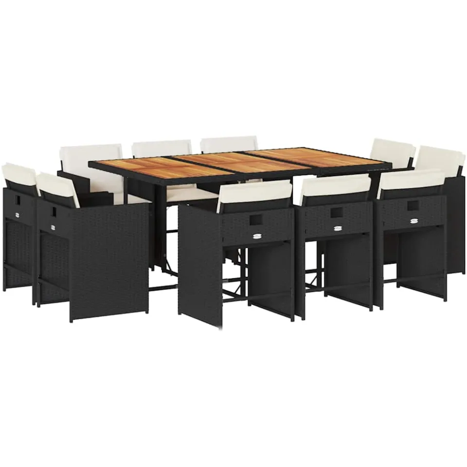 vidaXL 11-delige Tuinset met kussens poly rattan zwart