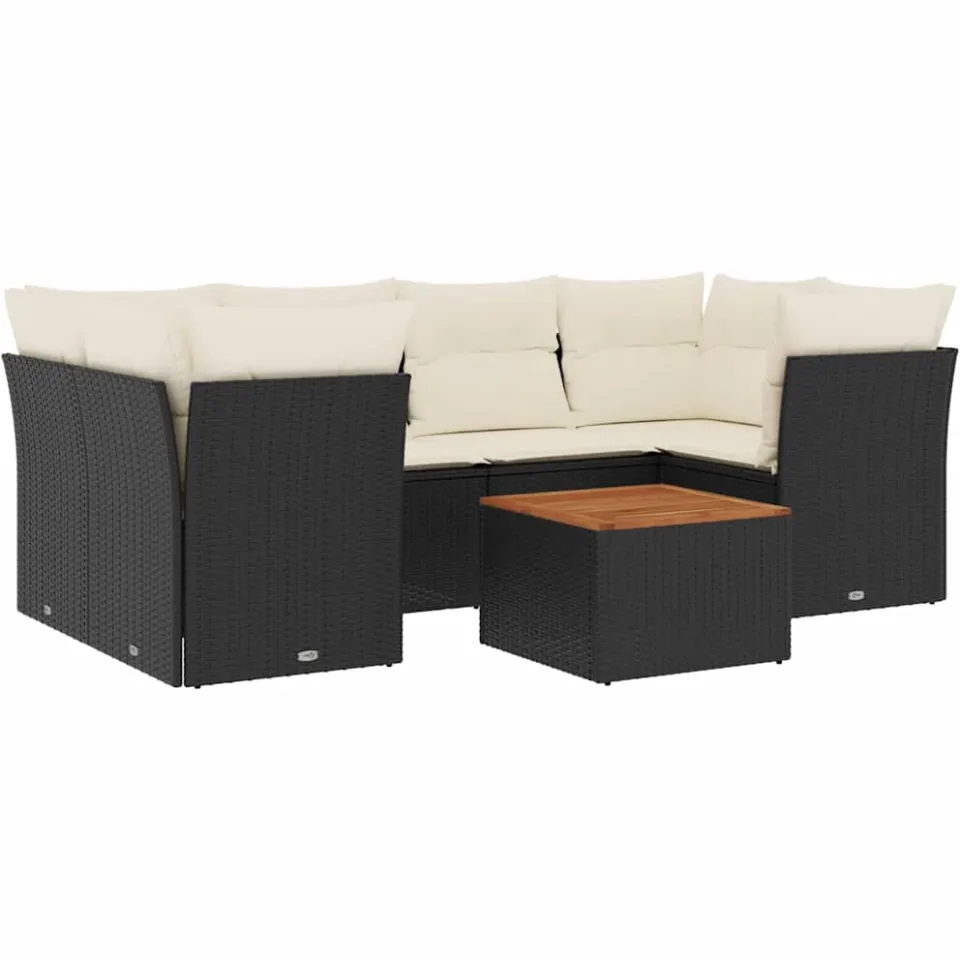 vidaXL 7-delige Loungeset met kussens poly rattan zwart, foto 3
