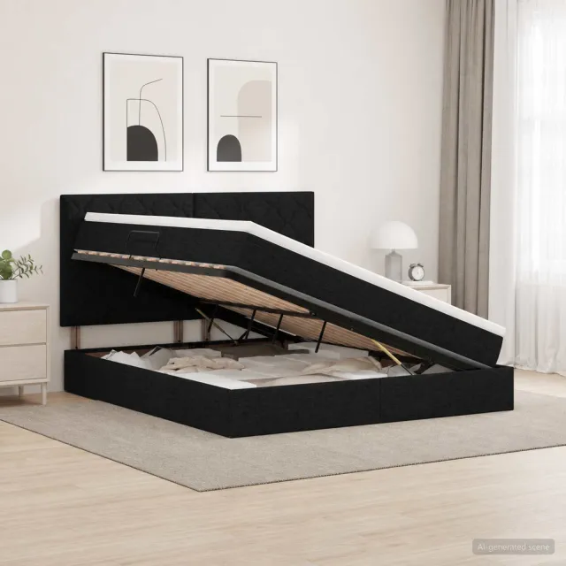 vidaXL LED Opslagbed met Matras Zwart 160 x 200 cm Stof