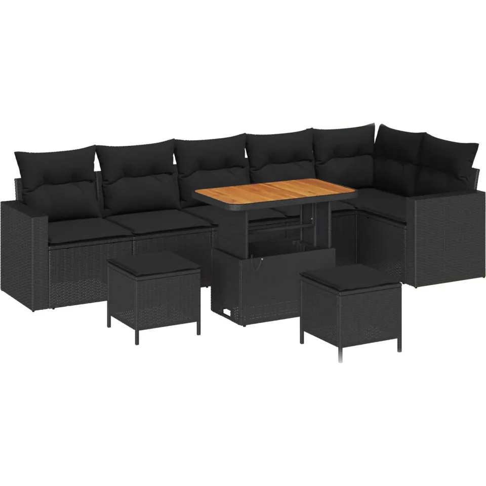 vidaXL Tuinbankenset 9 st Zwart poly rattan