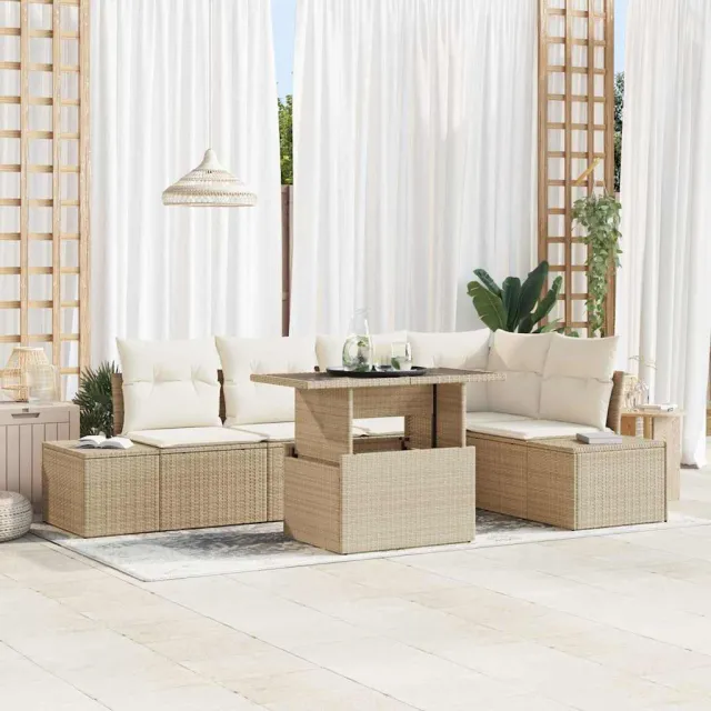 vidaXL Tuin Sofa Set 6 st Beige poly rattan, foto 2