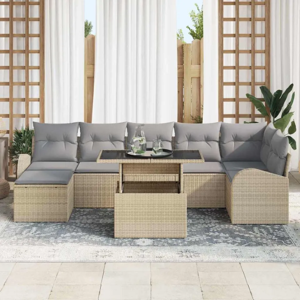 vidaXL Tuin Sofa Set 8 st Beige Poly riet, foto 2