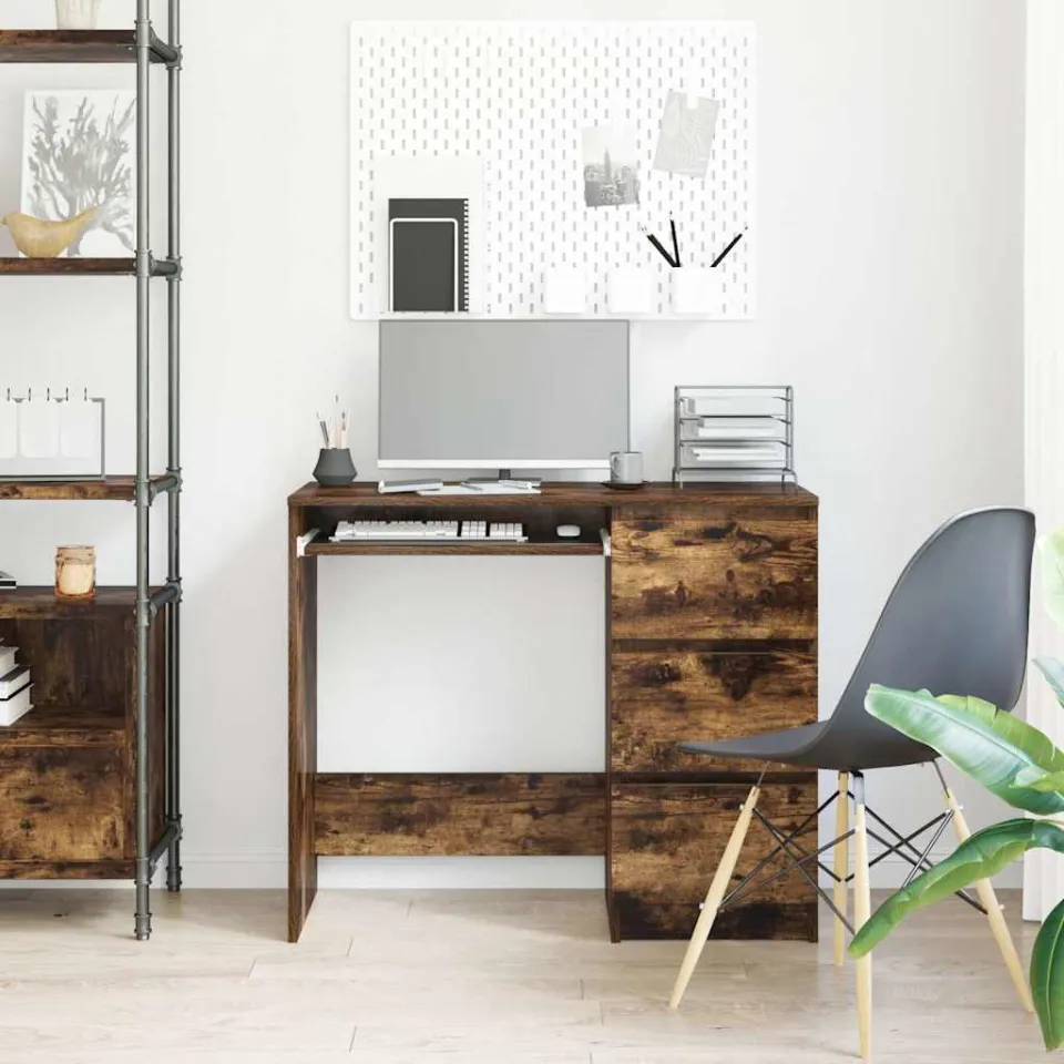 vidaXL Bureau 90x45x76 cm bewerkt hout gerookt eikenkleurig, foto 3