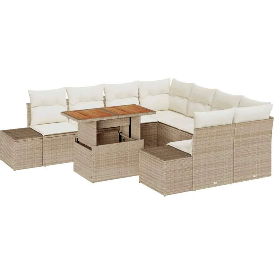 vidaXL Tuin Sofa Set 9 st Beige Poly riet