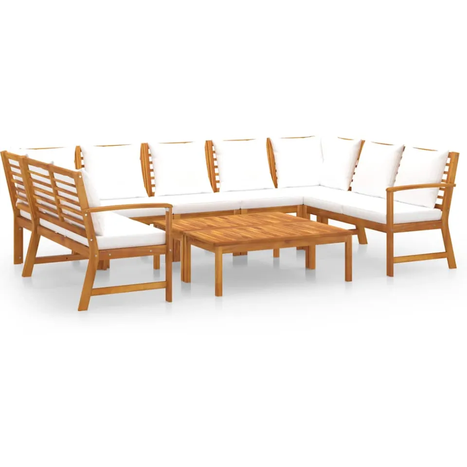 vidaXL 9-delige Loungeset met kussens massief acaciahout crème, foto 3