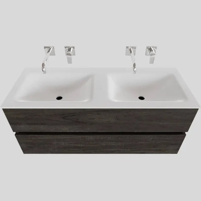Boss & Wessing Badkamermeubel Solid Surface BWS Oslo 120x46 cm Dubbel Wood Dark Brown (0 kraangaten) Houtlook