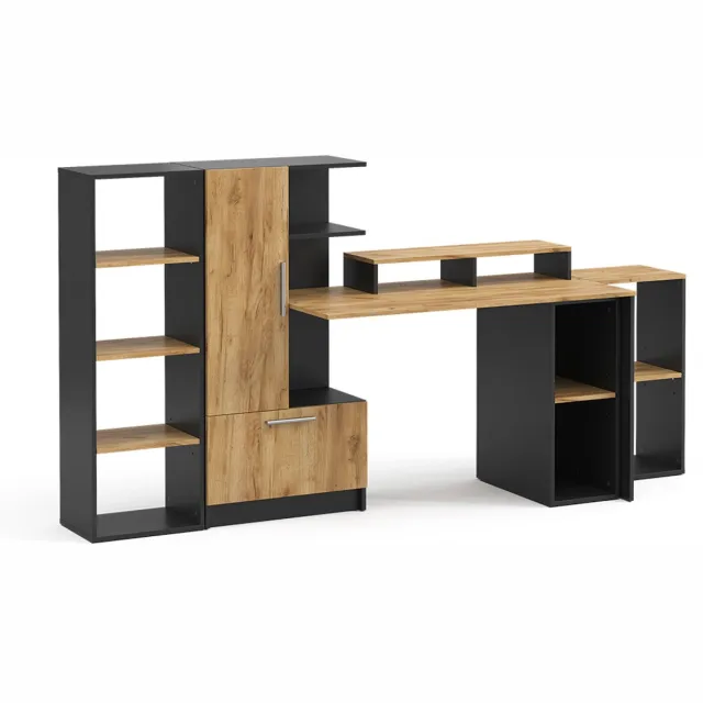 Vicco Bureau Tomy, Antraciet/Goudkleurig Eiken, 150 x 59 cm Set van 5