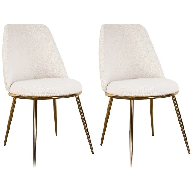 Vente-unique Set van 2 stoelen in boucléstof en goudkleurig metaal - Wit - NEBINA