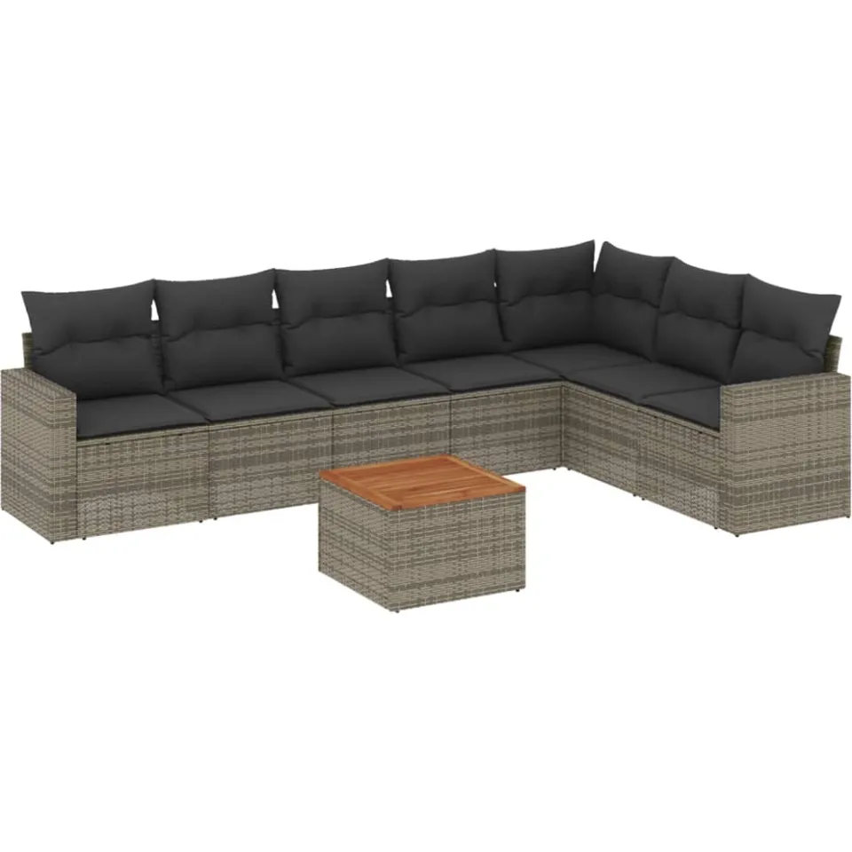 vidaXL 8-delige Loungeset met kussens poly rattan grijs, foto 3