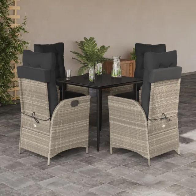 vidaXL 5-delige Tuinset met kussens poly rattan lichtgrijs grijs, foto 2