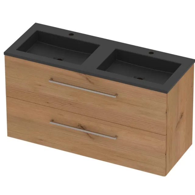 Basic-Line Aura 46 Badmeubelset Acryl 2 Kraangaten 120x46x62 cm A46MZDWO120D2 Whisky Oak Mat Zwart
