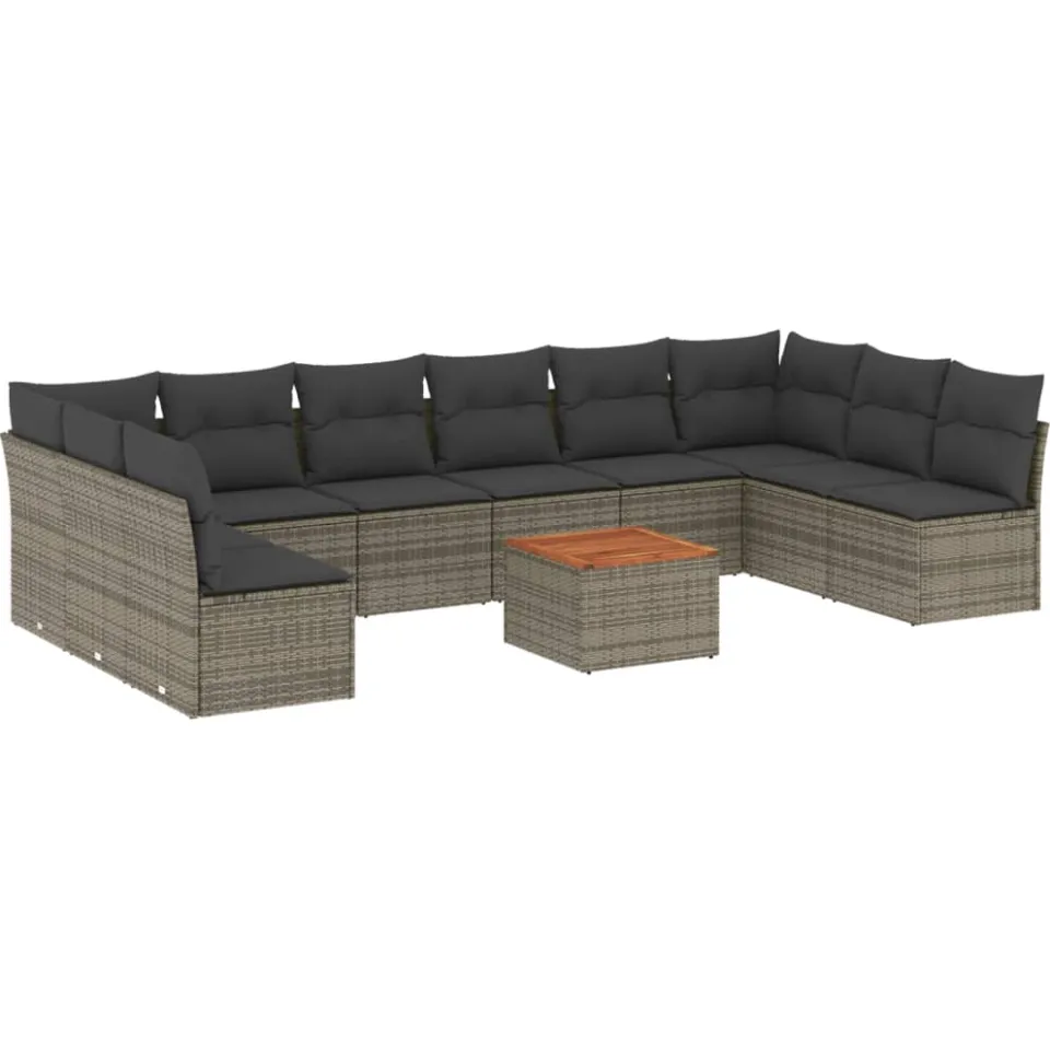 vidaXL 11-delige Loungeset met kussens poly rattan grijs