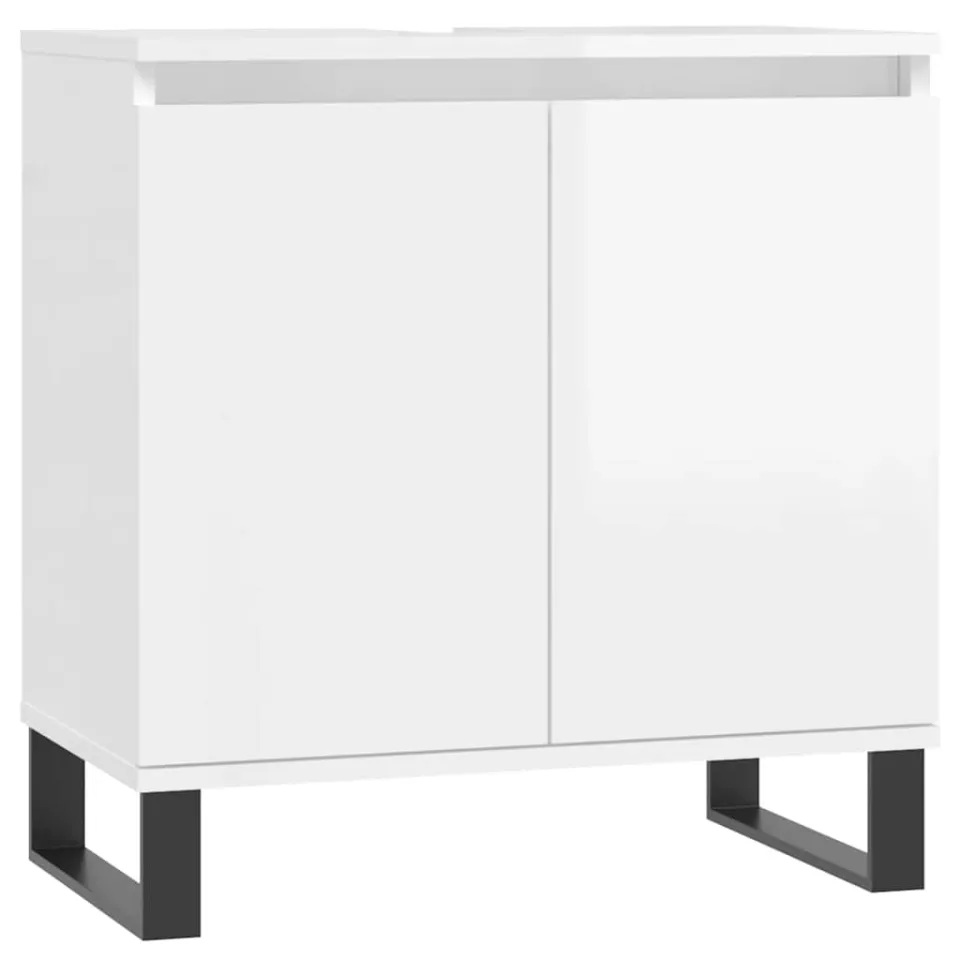 vidaXL Badkamerkast 58x33x60 cm bewerkt hout hoogglans wit, foto 3