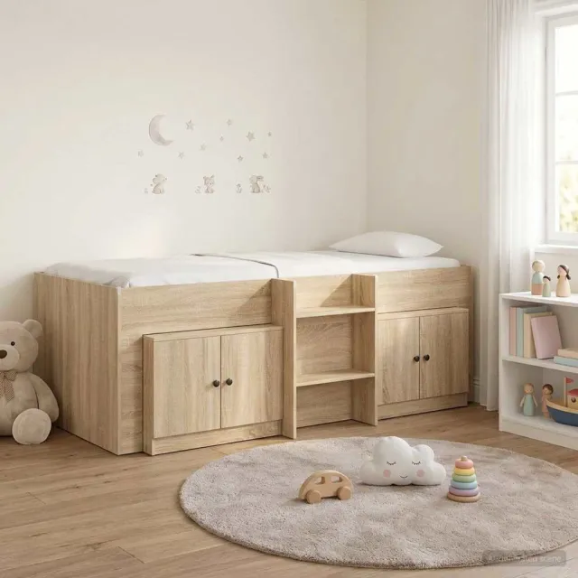 vidaXL Loft Bed Frame met Kast 3 st Sonoma Eiken Bewerkt hout Bruin