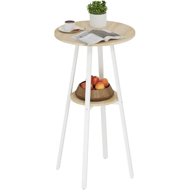 ECTEATOY Ronde Bartafel met Plank - Statafel voor Keuken en Eetkamer - Hoogte instelbaar - Geschikt voor 2 Personen - Ø55x95 cm - Wit