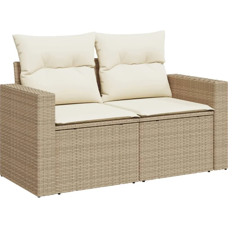 vidaXL 7-delige Loungeset met kussens poly rattan beige, foto 4