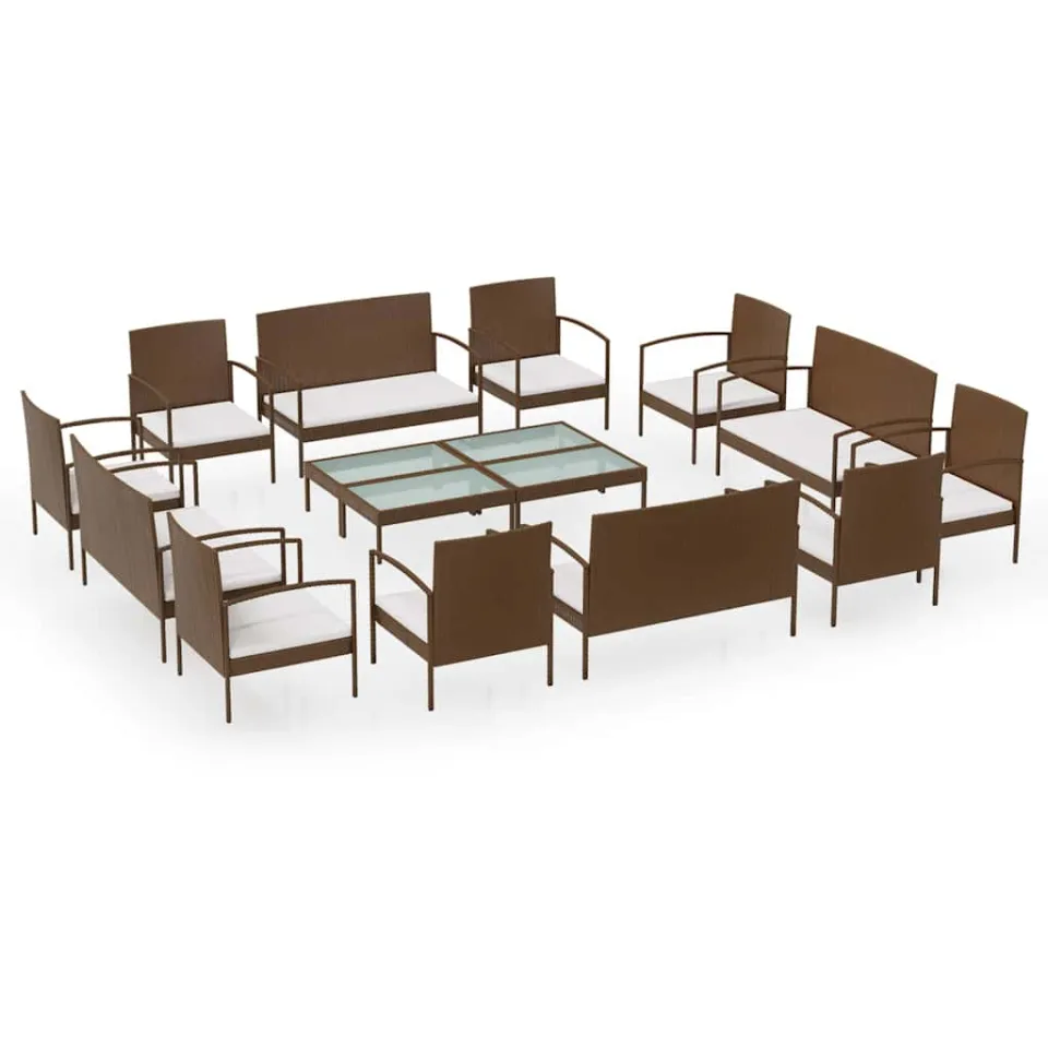 vidaXL 16-delige Loungeset met kussens poly rattan bruin, foto 3