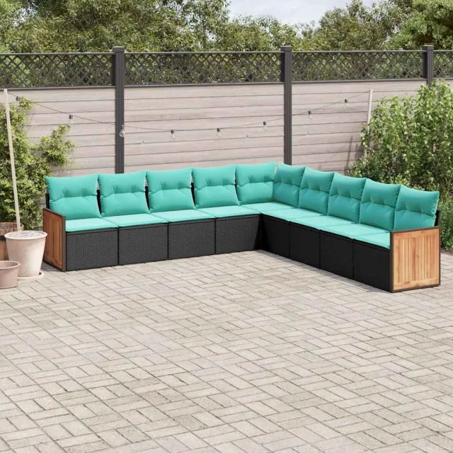 vidaXL 9-delige tuinbankset met kussens van zwart polyrotan, foto 2