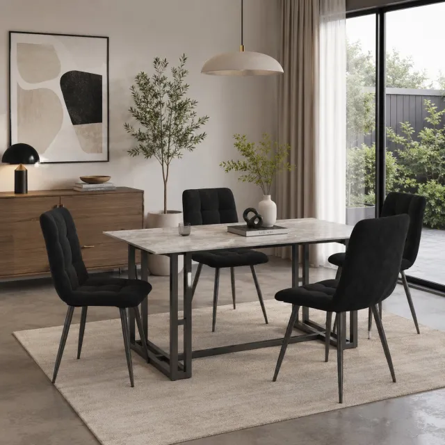 MEXUS Eetkamerstoelen - Set van 4 - Moderne met stof beklede keukenstoelen - Metalen Poten - Modern eetkamerstoel- voor Keuken, Eetkamer - Stoel - Fluweel - Zwart