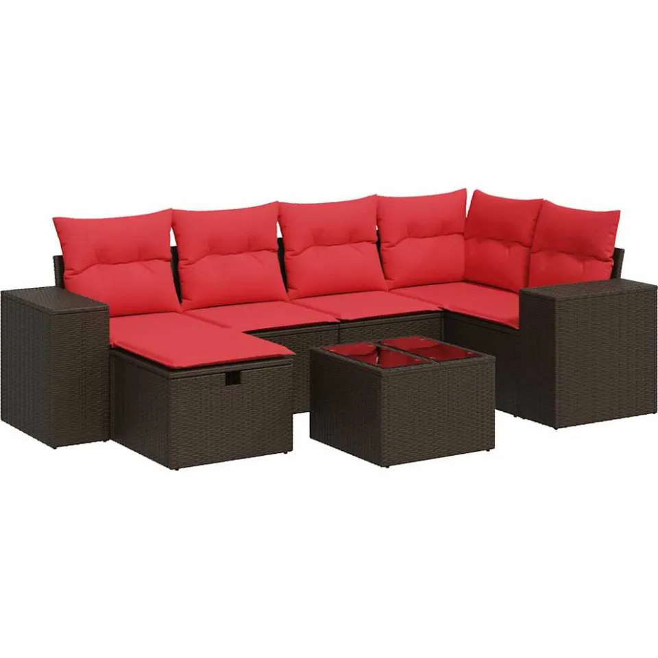 vidaXL 7-delige Loungeset met kussens poly rattan bruin, foto 3