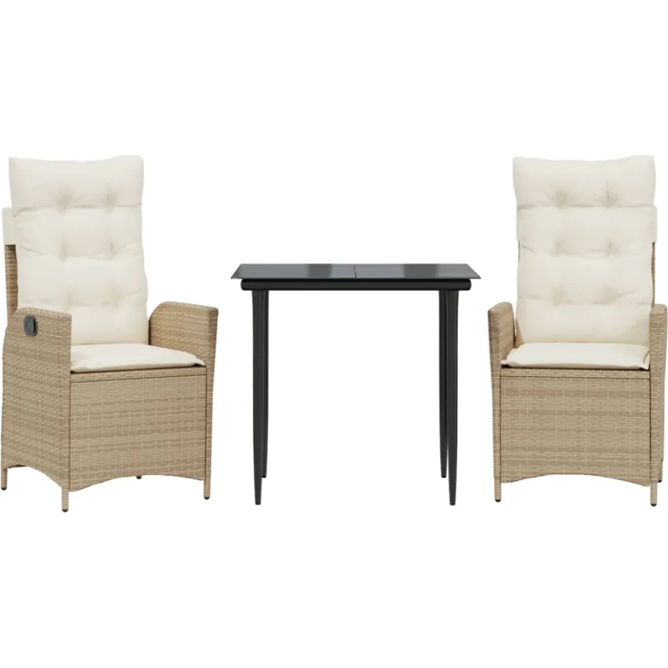 vidaXL 3-delige Tuinset met kussens poly rattan beige, foto 3