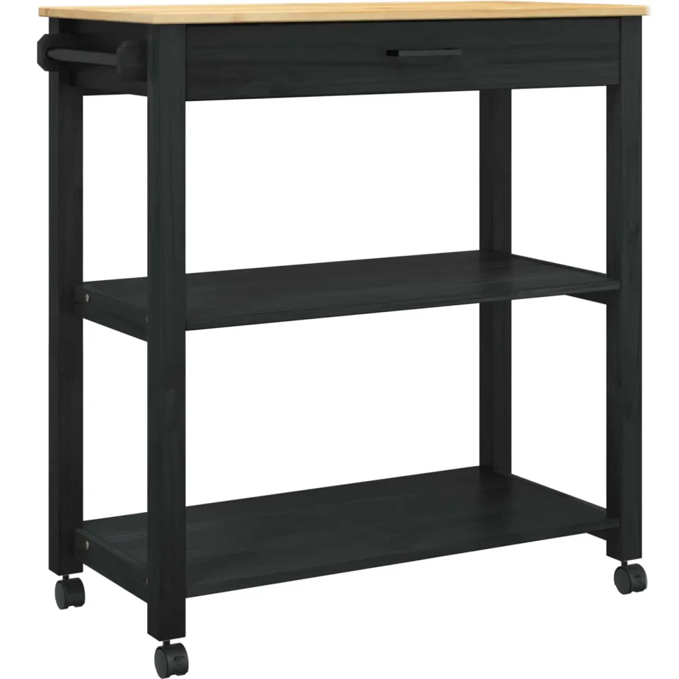 vidaXL Keuken Trolley MONZA Zwart 84 x 40 x 88,5 cm Massief Vurenhout