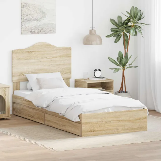 vidaXL Opslag bed met lade Sonoma Eiken 70 x 190 cm Bewerkt hout Bruin