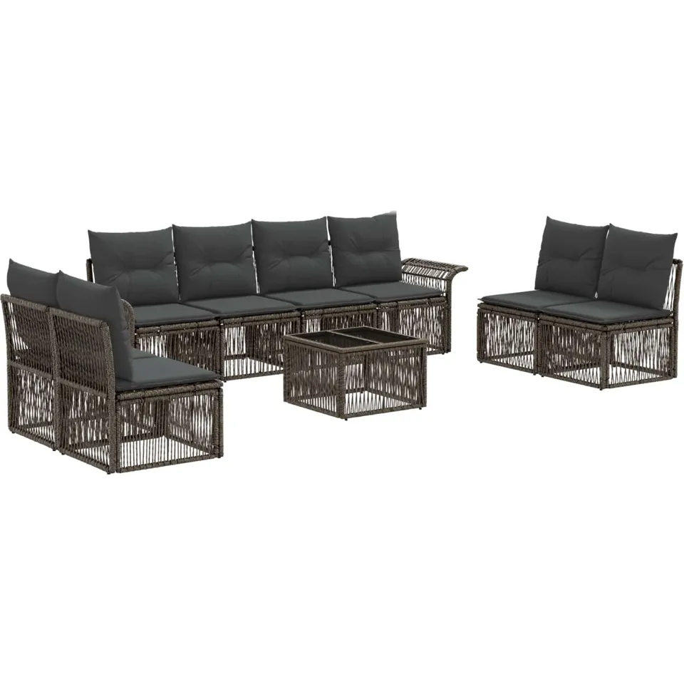 vidaXL Tuinbankenset 9 st 8-zits Grijs poly rattan, foto 3