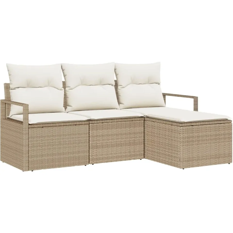 vidaXL Bankstel 4 st Beige poly rattan