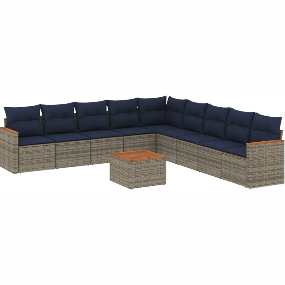 vidaXL 10-delige tuinbankset met kussens, grijs polyrotan, foto 3