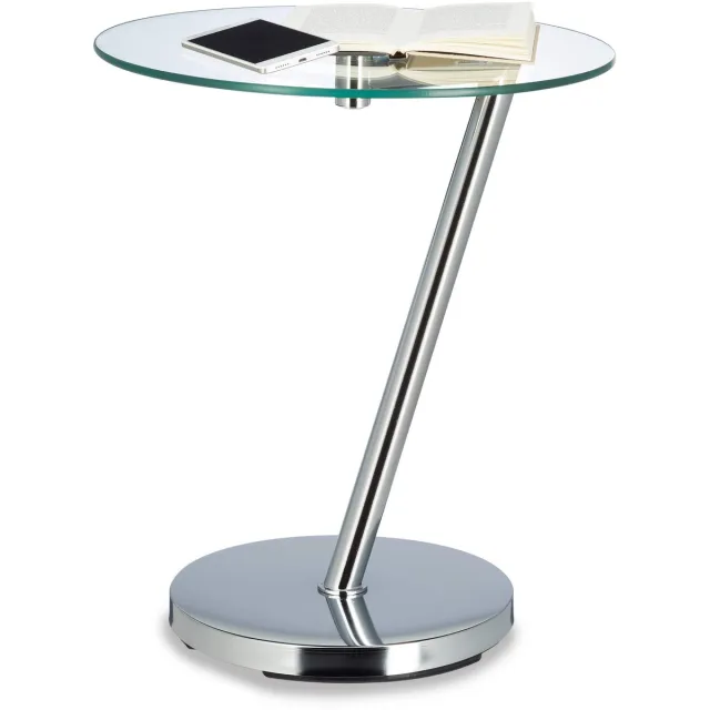 Famanu Bijzettafel van glas, ronde koffietafel op 1 poot, kleine salontafel, hoogte 52 cm, diameter 45 cm, zilver