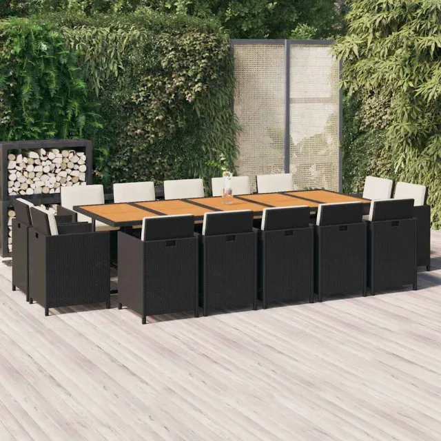 vidaXL 15-delige Tuinset met kussens poly rattan zwart, foto 2