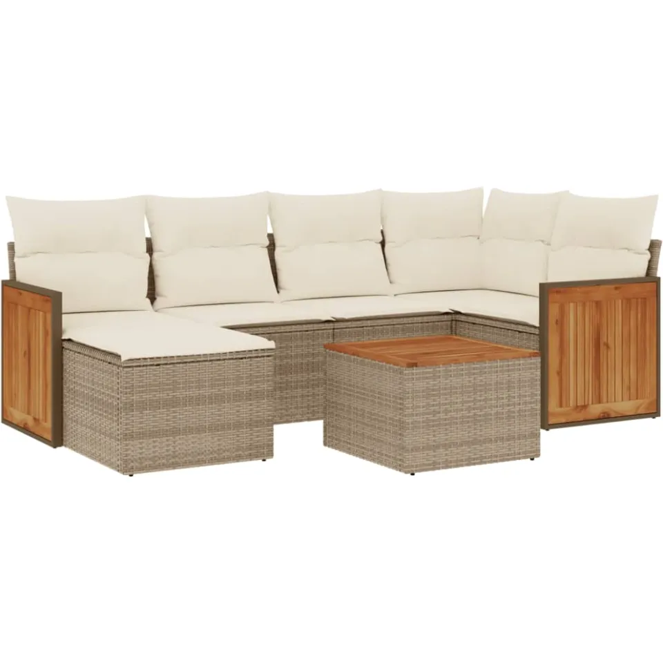 vidaXL 7-delige Loungeset met kussens poly rattan beige, foto 3