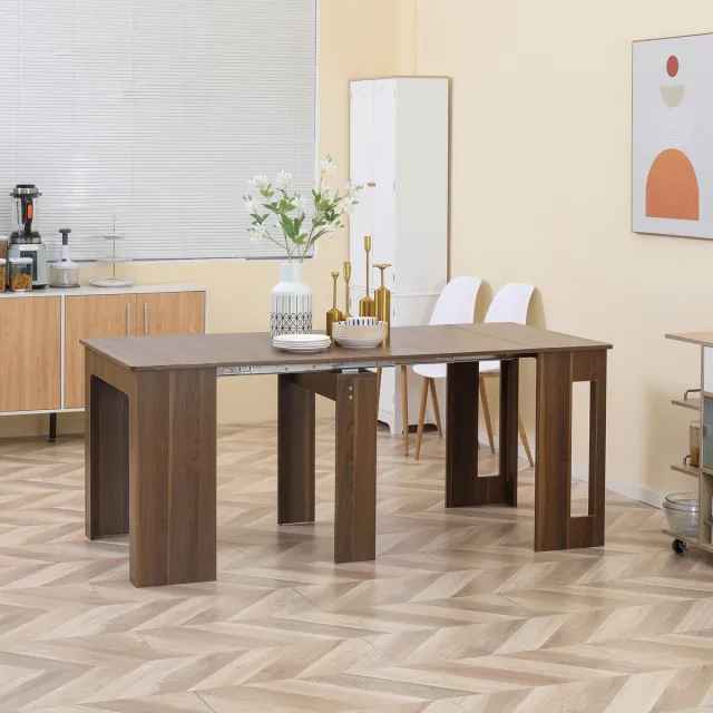 MODFU Eettafel - Uitklapbaar Met Wielen - Modern - Voor Eetkamer - Spaanplaat - Bruin - 180 X 85 X 75 Cm