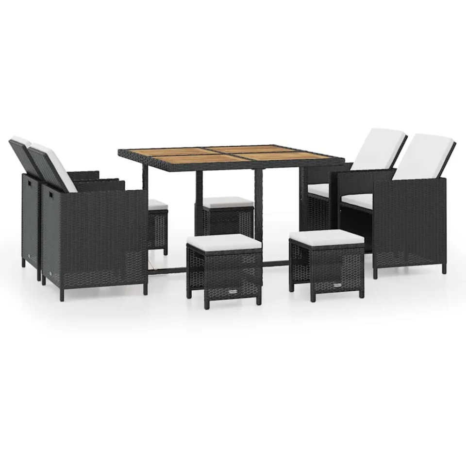 vidaXL 9-delige Tuinset poly rattan en acaciahout zwart, foto 3