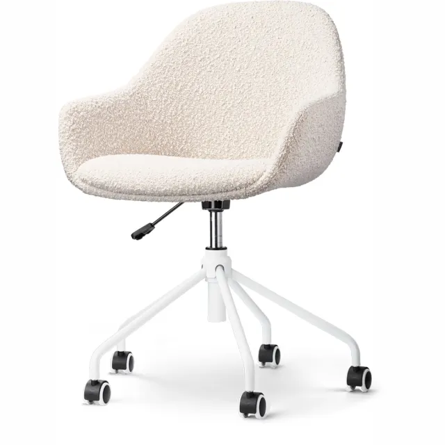 Nolon Nout-Mae Bureaustoel Bouclé Beige - Stof - Verstelbaar - Wieltjes - Wit Onderstel - Design - Comfortabel Bouclé - Beige - Wit onderstel