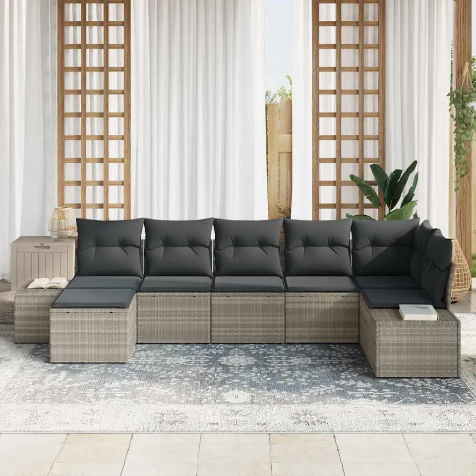 vidaXL Tuin Sofa Set 7 st Lichtgrijs poly rattan, foto 2