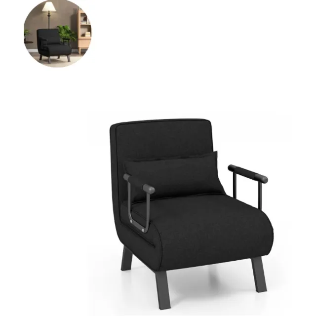 GranMaison Slaapbank - Uitklapbaar - Slaapstoel - Logeerbed - Zetelbed - Slaapfauteuil - Vouwbed - 1 persoons - Zeer comfortabel - Zwart