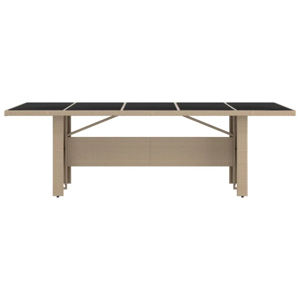vidaXL Tuintafel met glazen blad poly rattan en gehard glas beige