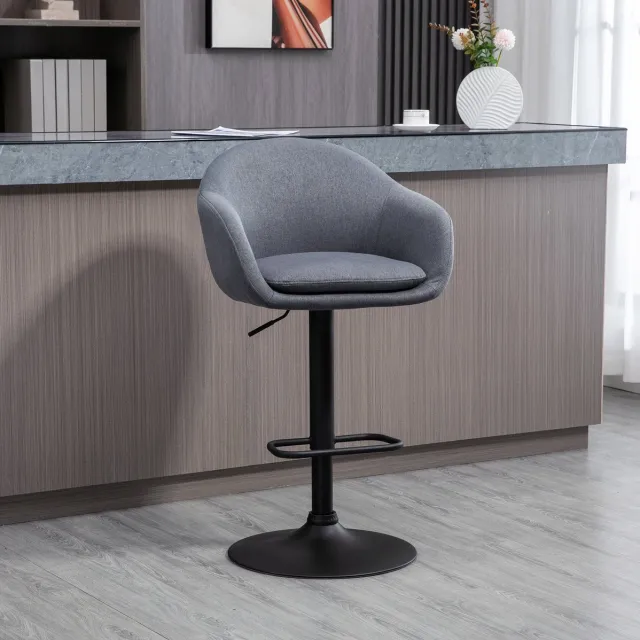 DESMIU Barkruk 54 X 54 X 112 Cm - Hoogte Verstelbaar En 360 Graden Draaibaar Met Rugleuning En Voetsteun - Voor Bar En Keuken - Stof - Donkergrijs