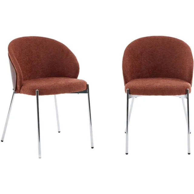 sweeek Set van 2 stoelen van walnootkleurig populierenhout verchroomd staal en getextureerde stof - paul Terracotta