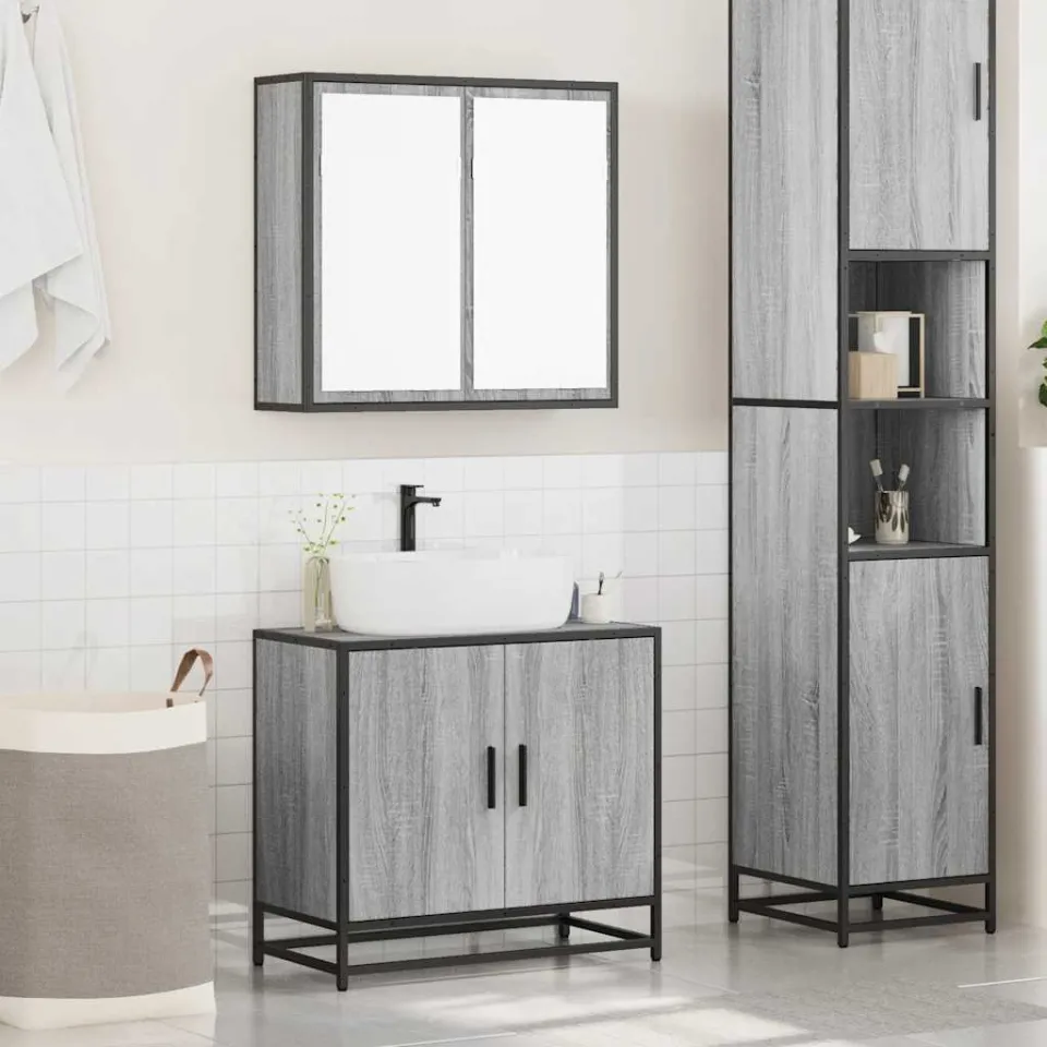 vidaXL 2-delige Badkamermeubelset bewerkt hout grijs sonoma eikenkleur, foto 2