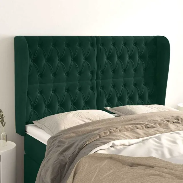 vidaXL Hoofdbord met randen 163x23x118/128 cm fluweel donkergroen