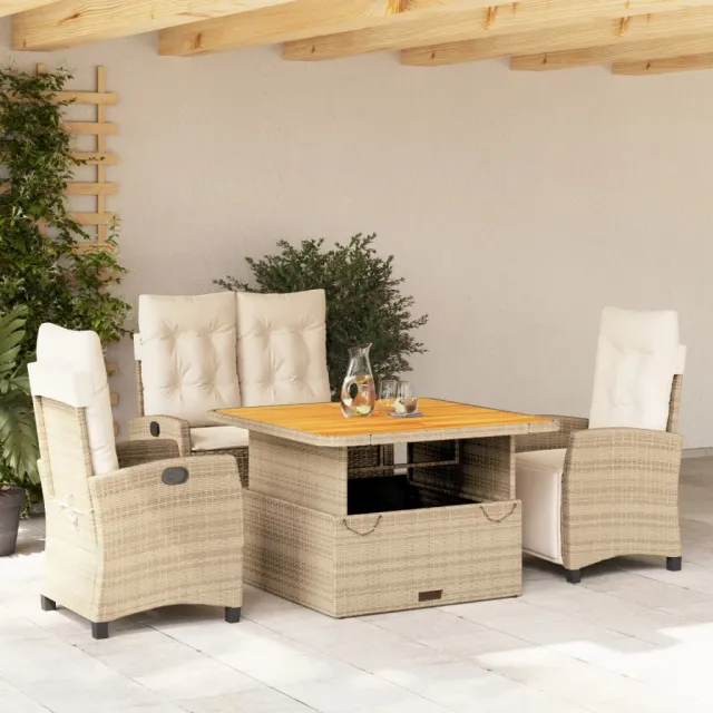 vidaXL 4-delige Tuinset met kussens poly rattan beige, foto 2