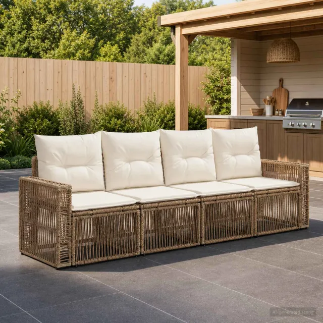 vidaXL Tuinbankenset 4 st Beige en Crème Wit poly rattan, foto 2