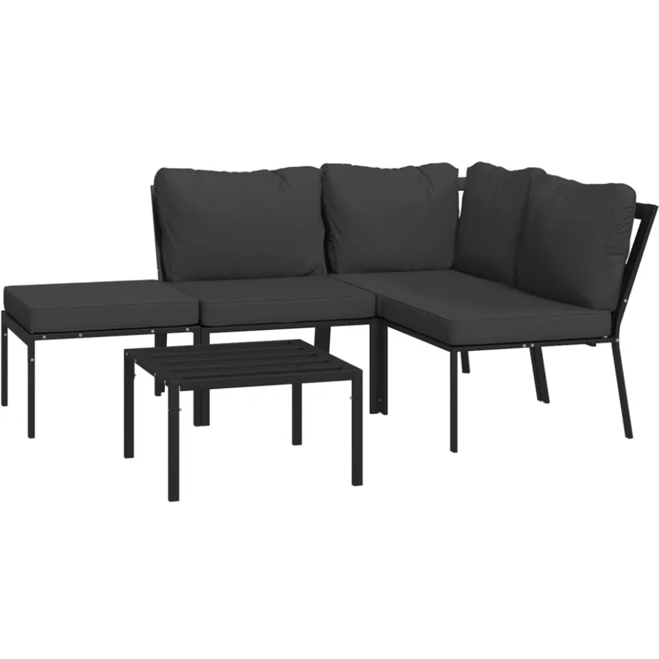 vidaXL 5-delige Loungeset met kussens staal grijs Zwart