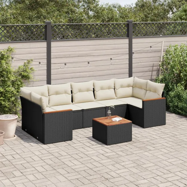 vidaXL 8-delige Loungeset met kussens poly rattan zwart