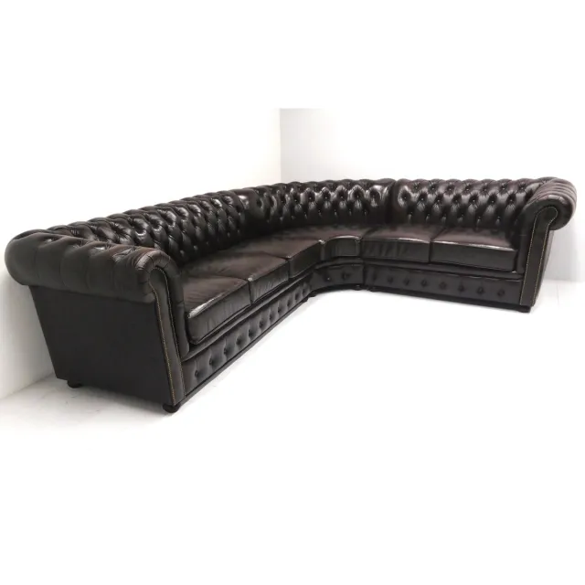 Chesterfieldsite Chesterfield hoekbank "SPRINGFIELD" - 3 hoek 2 zits - Handwish leder Brown Bruin