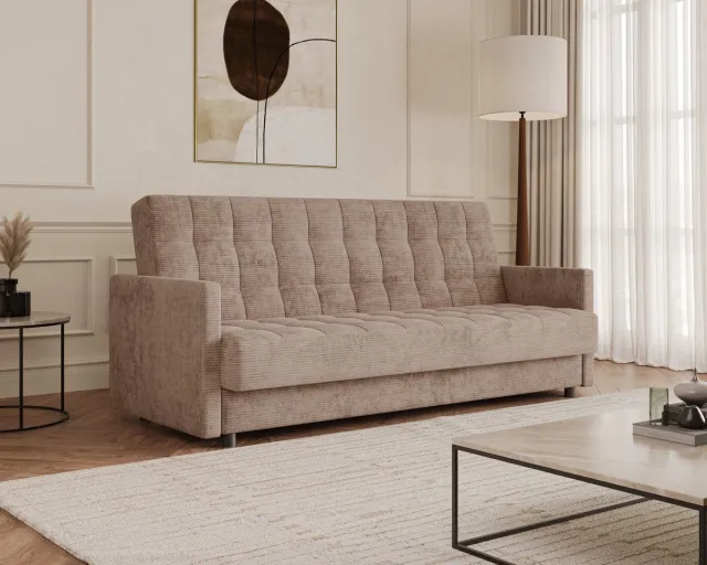 AJE Meubles B.V. Slaapbank Tina met slaapfunctie en opbergruimte - 3-zits - 211 x 97 x 90 cm - Cappuccino (Lincoln 17D)