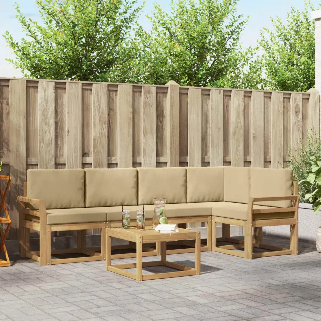 vidaXL Buiten bankenset 6 st 5-zits Wit en Beige Massief Acaciahout Bruin